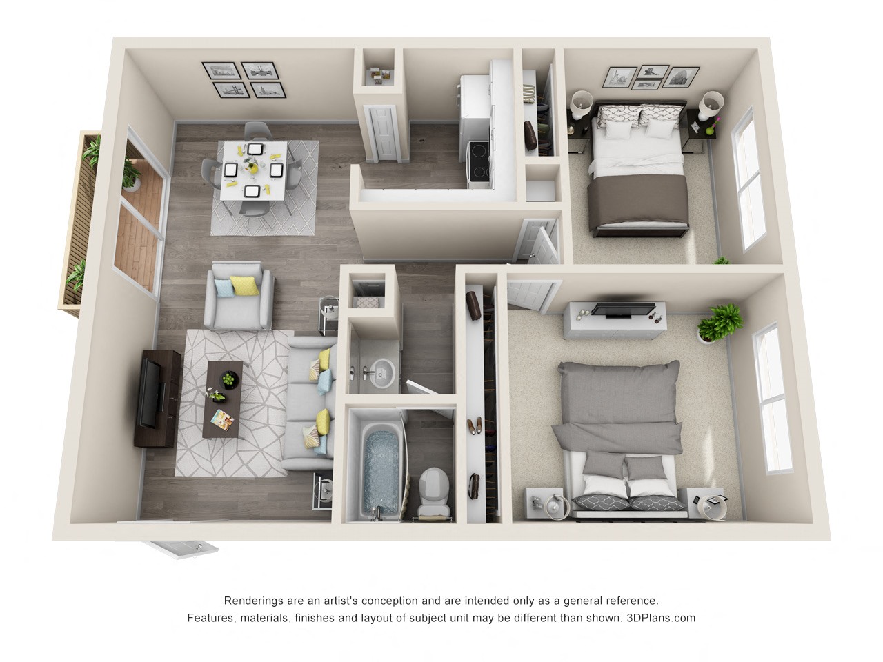 Floor plan for 2 beds, 1 bath, 825 sqft